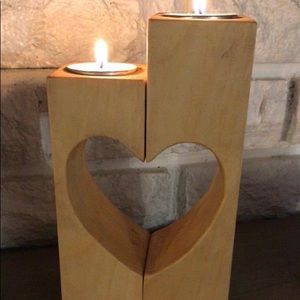 Handmade wood tea light pillars.